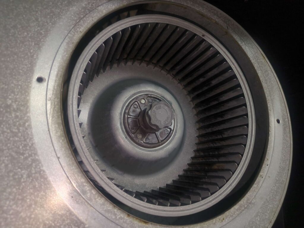 横浜市戸塚区でレンジフード分解洗浄後の綺麗になったシロッコファンの状態