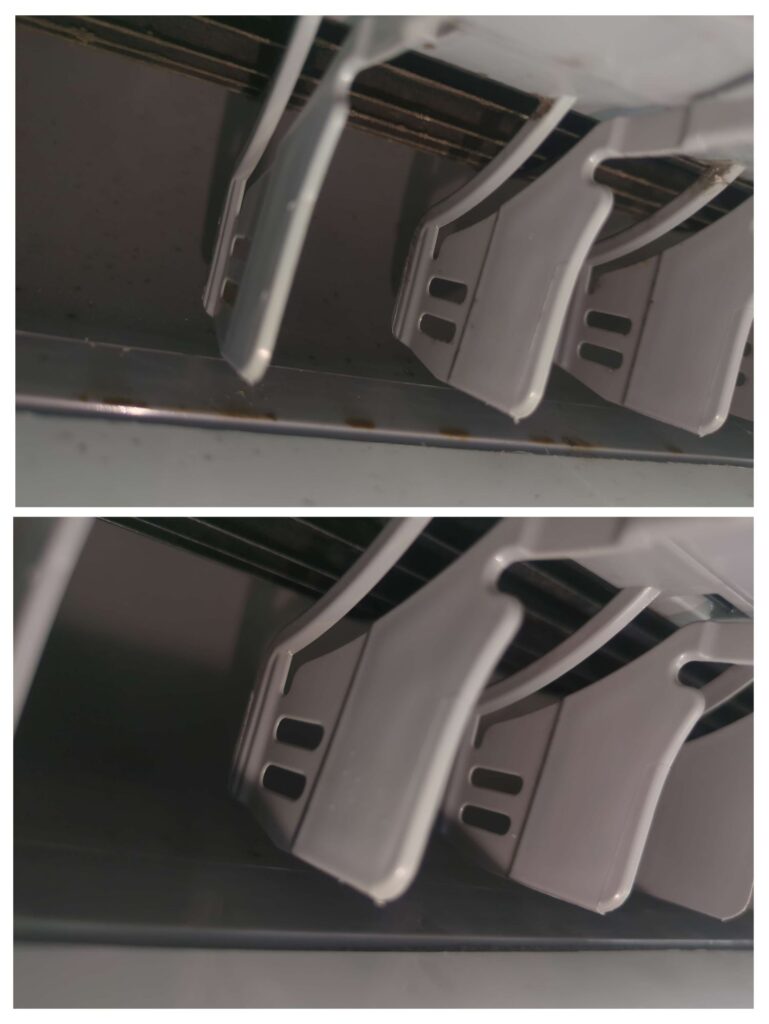 横浜市緑区のダイキン製エアコンの分解洗浄前後の吹き出し口の様子